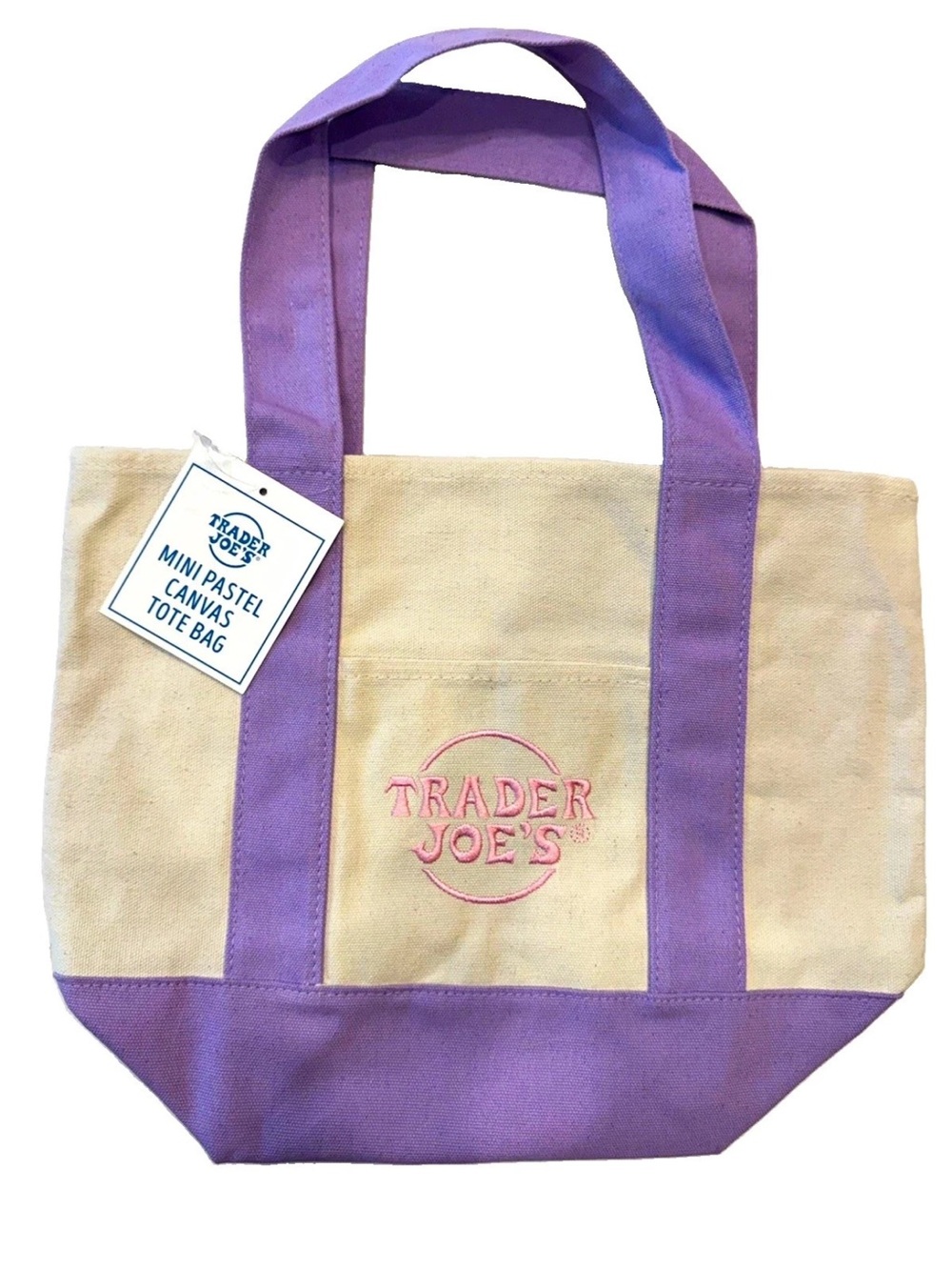 Trader Joe's Cream Canvas Tote with Lavender Accents